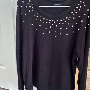 Michael Lauren Black Pearl-Studded Sweatshirt